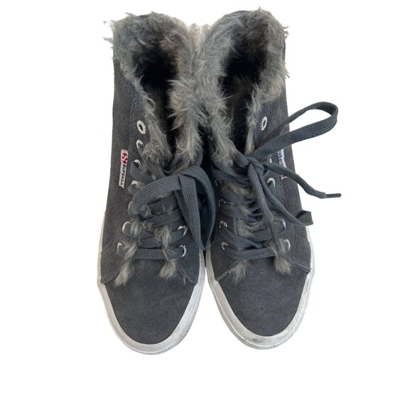 Superga Grey Shearling Lined High Top Sneakers - Picture 5 of 8